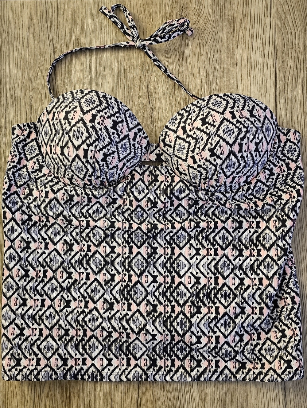 Candie's Tankini Swimsuit Top - Black & Light Pink Geometric - XL
